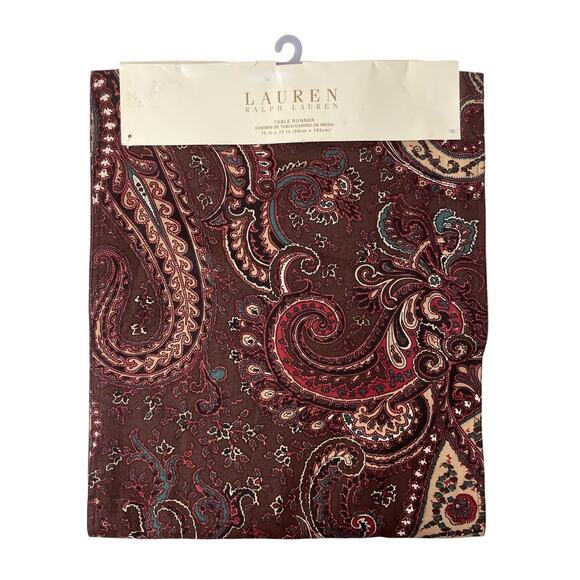 Lauren Ralph Lauren LRL Table Runner Brown Multi Paisley Floral Cotton 15 x 72" - Picture 1 of 9